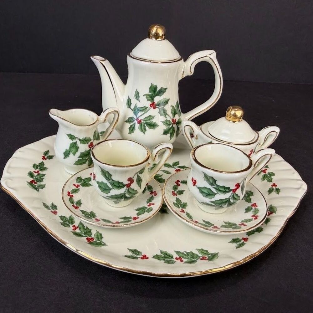 Vintage Formalities by Baum Bros. Miniature Christmas Holly Berries Tea Set